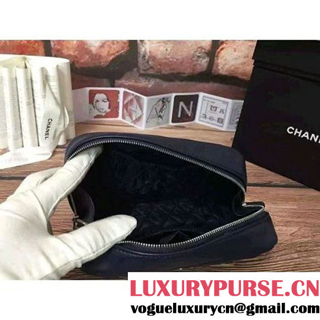 Chanel Lambskin Cosmetic Pouch Medium Bag A80910 Navy Blue 2016 (2B038-6082323 )