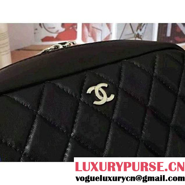 Chanel Lambskin Cosmetic Pouch Medium Bag A80910 Black 2016 (2B038-6082324 )