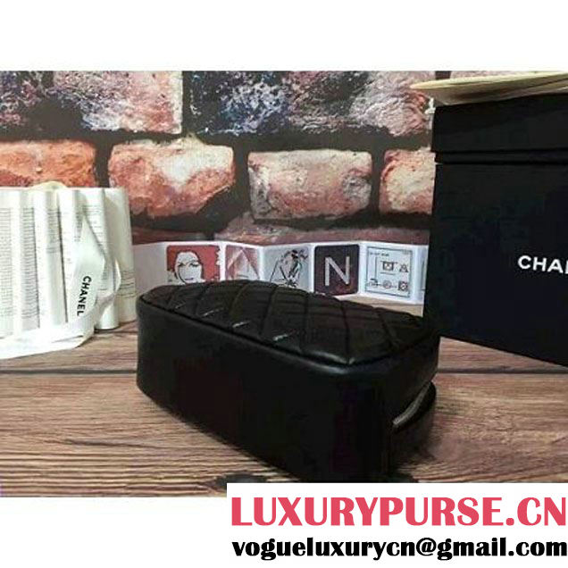 Chanel Lambskin Cosmetic Pouch Medium Bag A80910 Black 2016 (2B038-6082324 )