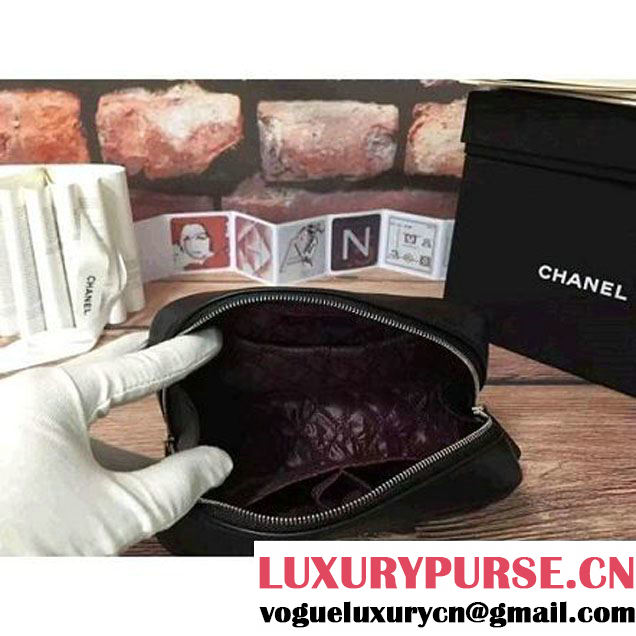 Chanel Lambskin Cosmetic Pouch Medium Bag A80910 Black 2016 (2B038-6082324 )