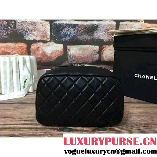 Chanel Lambskin Cosmetic Pouch Medium Bag A80910 Black 2016 (2B038-6082324 )