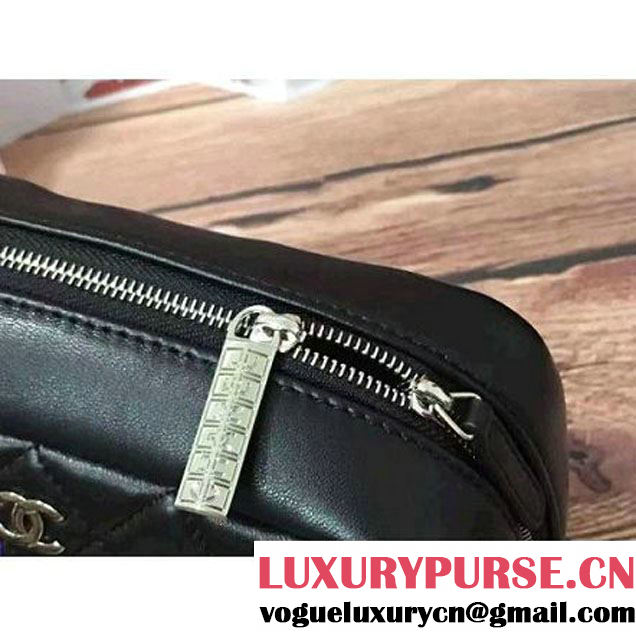 Chanel Lambskin Cosmetic Pouch Medium Bag A80910 Black 2016 (2B038-6082324 )