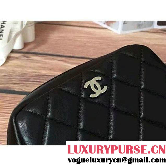 Chanel Lambskin Cosmetic Pouch Small Bag A80909 Black 2016 (2B038-6082327 )
