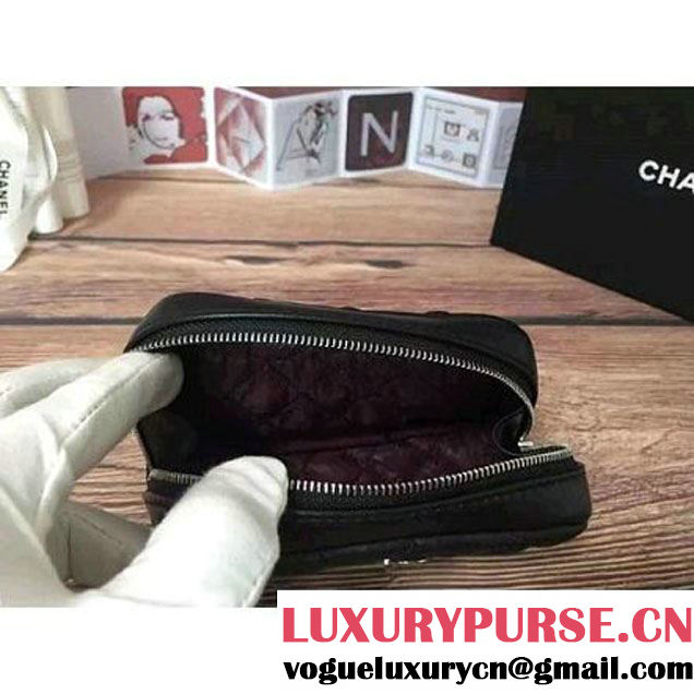 Chanel Lambskin Cosmetic Pouch Small Bag A80909 Black 2016 (2B038-6082327 )