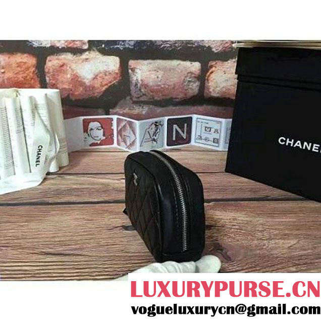 Chanel Lambskin Cosmetic Pouch Small Bag A80909 Black 2016 (2B038-6082327 )