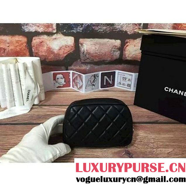 Chanel Lambskin Cosmetic Pouch Small Bag A80909 Black 2016 (2B038-6082327 )