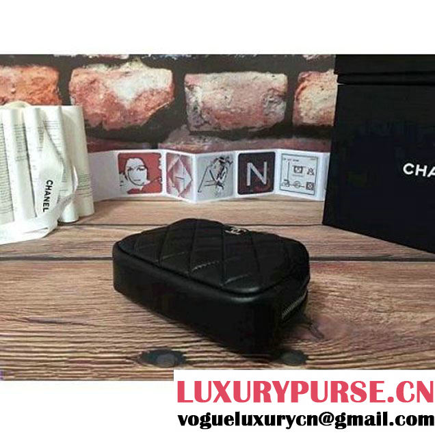 Chanel Lambskin Cosmetic Pouch Small Bag A80909 Black 2016 (2B038-6082327 )