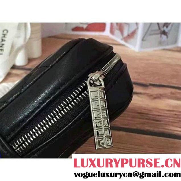 Chanel Lambskin Cosmetic Pouch Small Bag A80909 Black 2016 (2B038-6082327 )