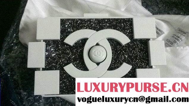 Chanel White/Crystals Lego Clutch Bag 2013 fall winter replica