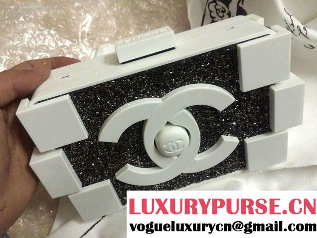 Chanel White/Crystals Lego Clutch Bag 2013 fall winter replica