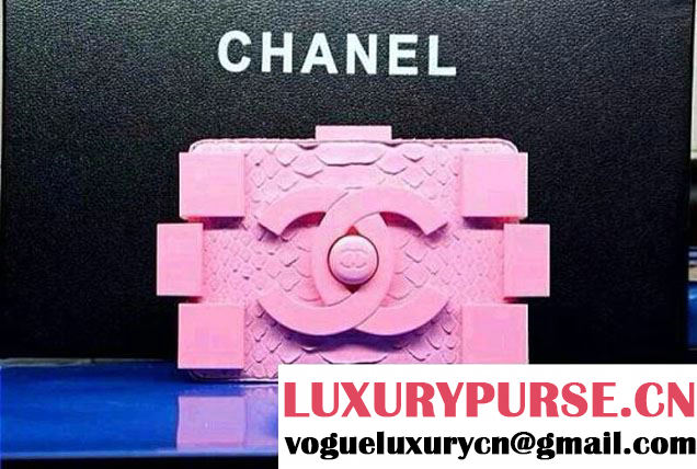 Chanel Light Pink snakeskin lego clutch