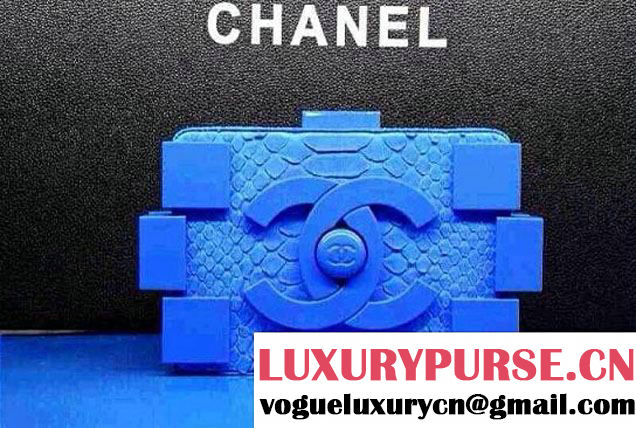 Chanel Blue snakeskin lego clutch