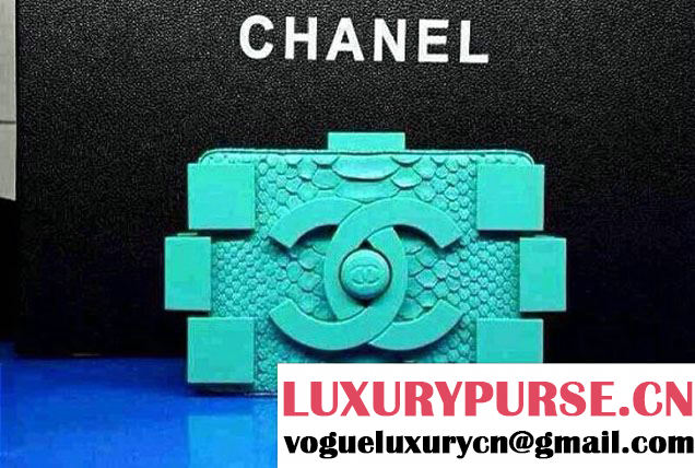 Chanel Green snakeskin lego clutch