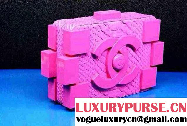 Chanel Pink snakeskin lego clutch