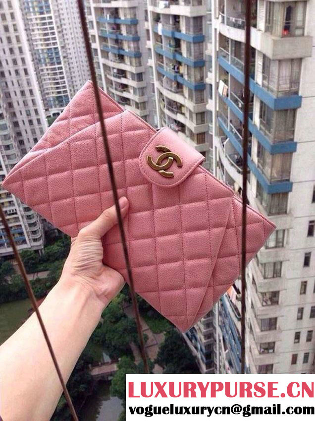 Chanel Pink Clutch Bag in Grained Calfskin CC tab - Spring Summer 2014