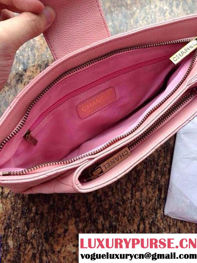 Chanel Pink Clutch Bag in Grained Calfskin CC tab - Spring Summer 2014