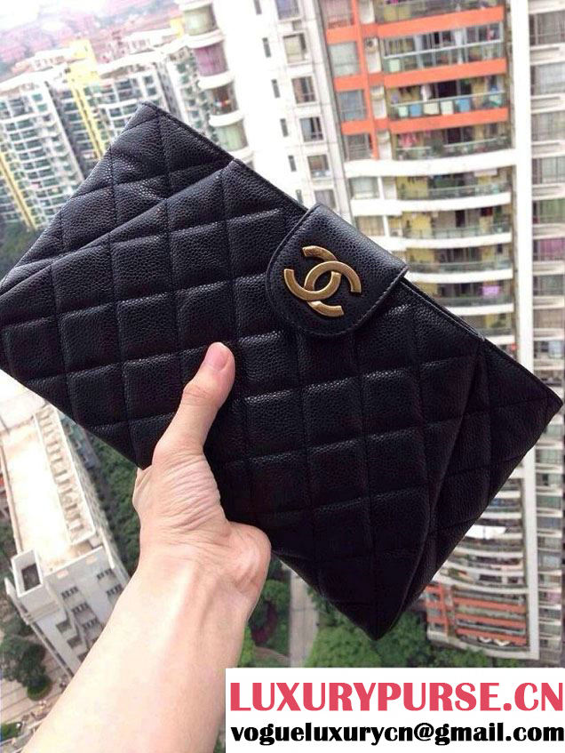 Chanel Black Clutch Bag in Grained Calfskin CC tab - Spring Summer 2014