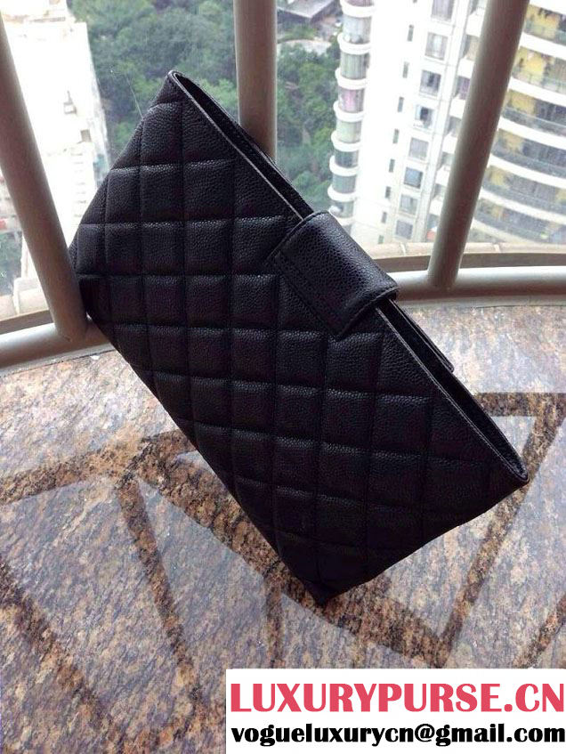 Chanel Black Clutch Bag in Grained Calfskin CC tab - Spring Summer 2014