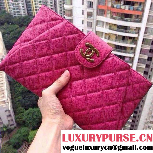 Chanel Fushia Clutch Bag in Grained Calfskin CC tab - Spring Summer 2014