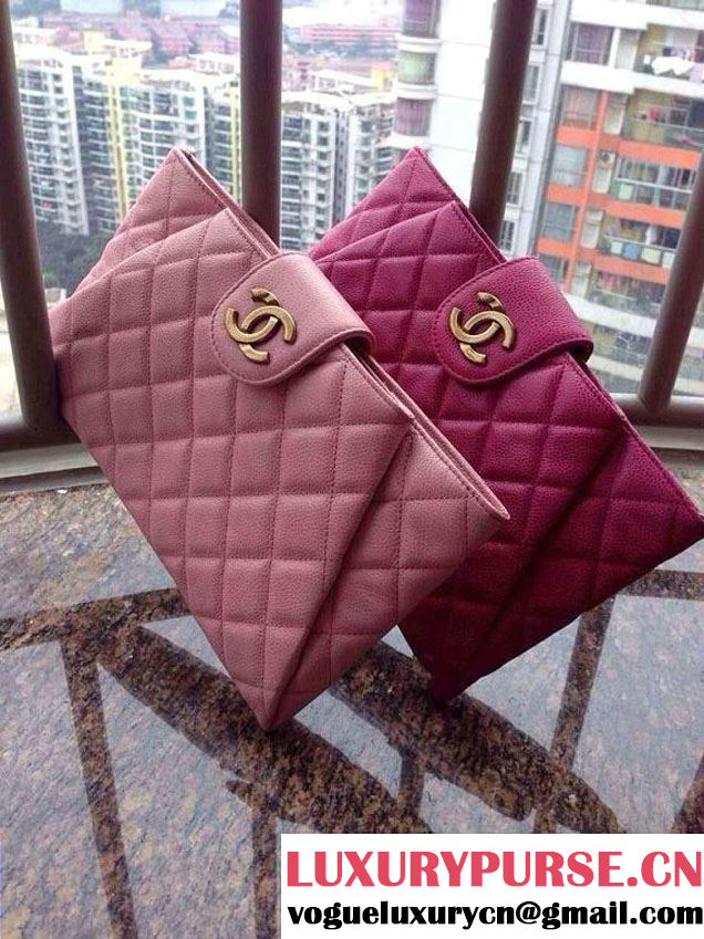 Chanel Fushia Clutch Bag in Grained Calfskin CC tab - Spring Summer 2014