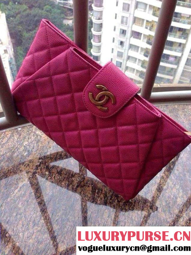 Chanel Fushia Clutch Bag in Grained Calfskin CC tab - Spring Summer 2014