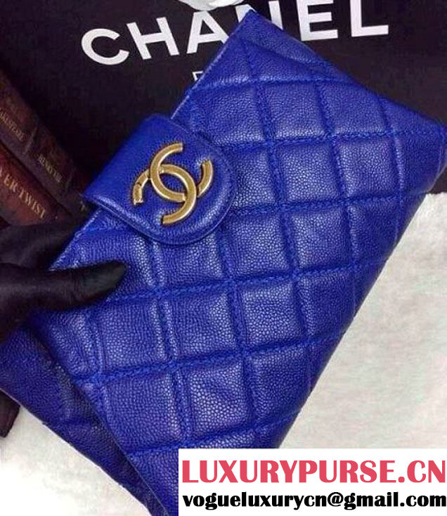 Chanel Blue Clutch Bag in Grained Calfskin CC tab - Spring Summer 2014