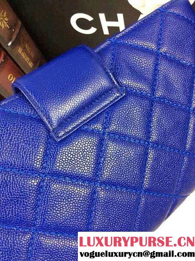 Chanel Blue Clutch Bag in Grained Calfskin CC tab - Spring Summer 2014