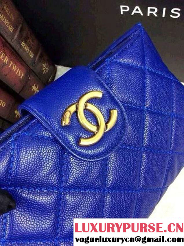 Chanel Blue Clutch Bag in Grained Calfskin CC tab - Spring Summer 2014