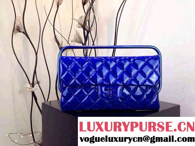 Chanel Blue Metallic Clutch Bag with Handle - Spring Summer 2014