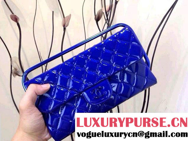 Chanel Blue Metallic Clutch Bag with Handle - Spring Summer 2014