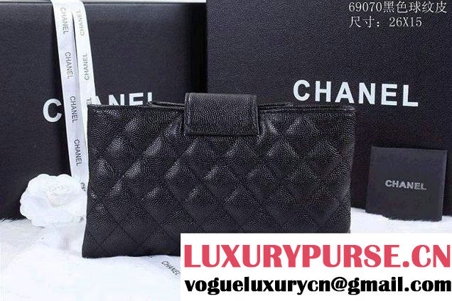 Chanel Clutch Flap Bag in Grained Calfskin CC tab Black - Spring Summer 2014