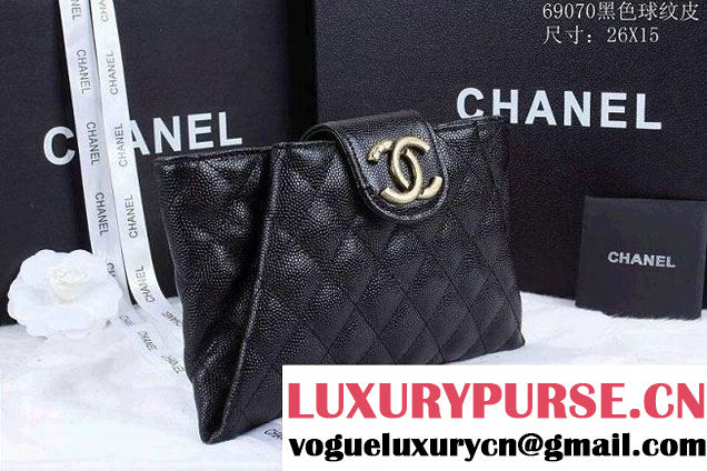 Chanel Clutch Flap Bag in Grained Calfskin CC tab Black - Spring Summer 2014