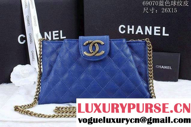 Chanel Clutch Flap Bag in Grained Calfskin CC tab Blue - Spring Summer 2014