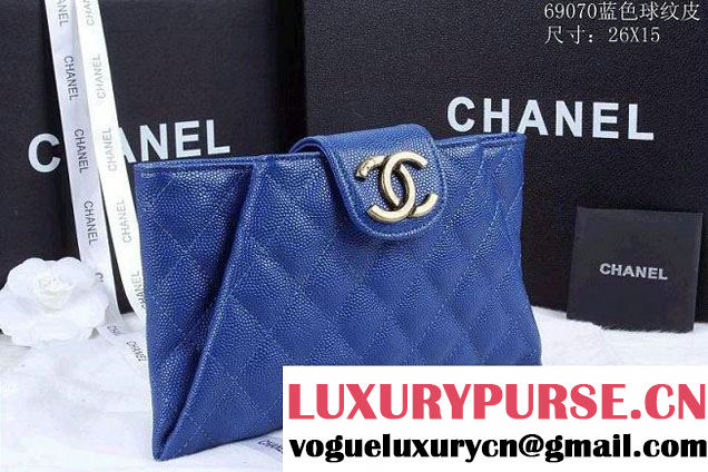 Chanel Clutch Flap Bag in Grained Calfskin CC tab Blue - Spring Summer 2014