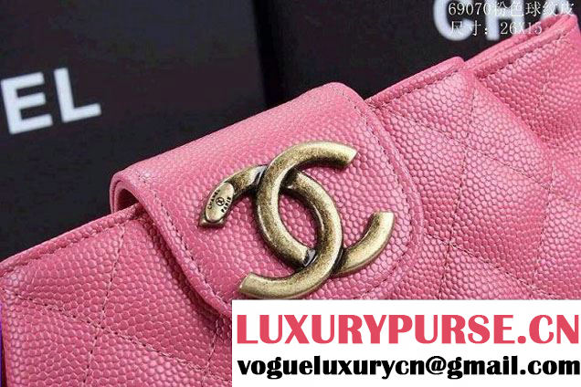 Chanel Clutch Flap Bag in Grained Calfskin CC tab Pink - Spring Summer 2014