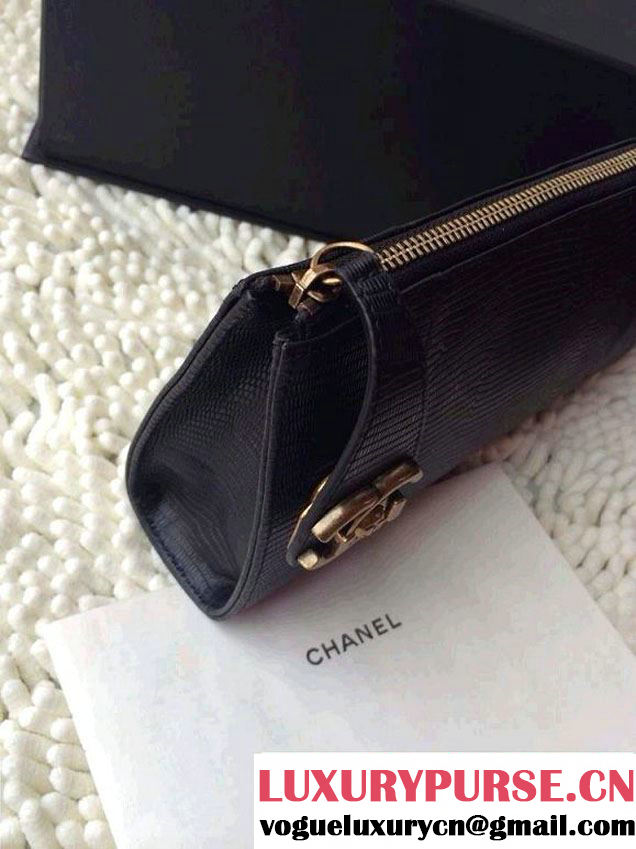 Chanel Leather Lizard Pattern Clutch Bag in Black 2014