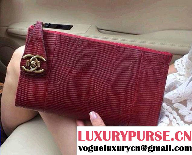 Chanel Leather Lizard Pattern Clutch Bag in Red 2014