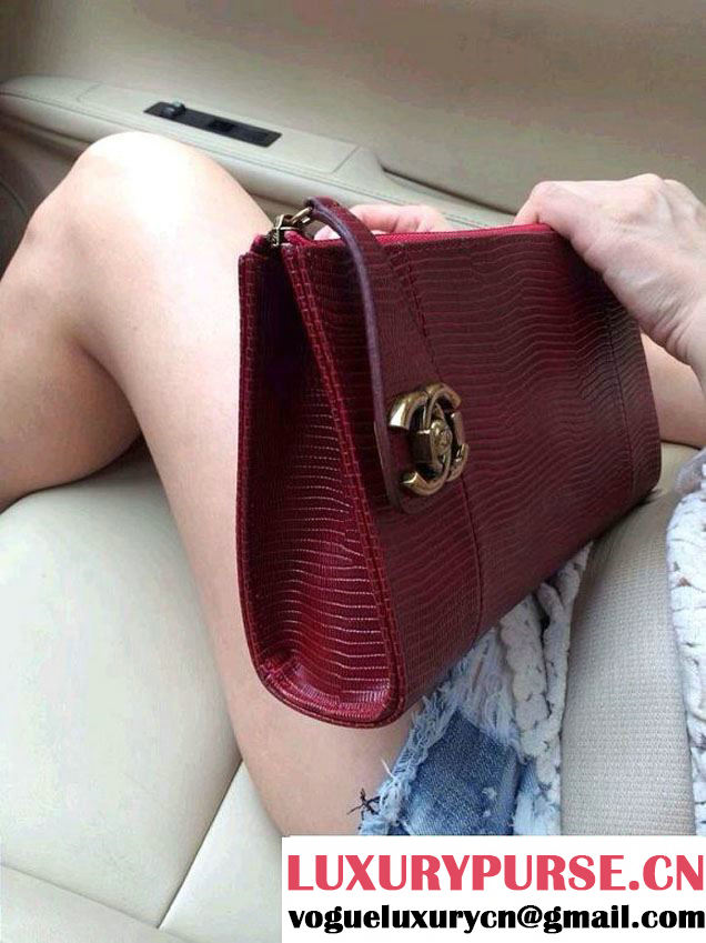 Chanel Leather Lizard Pattern Clutch Bag in Red 2014
