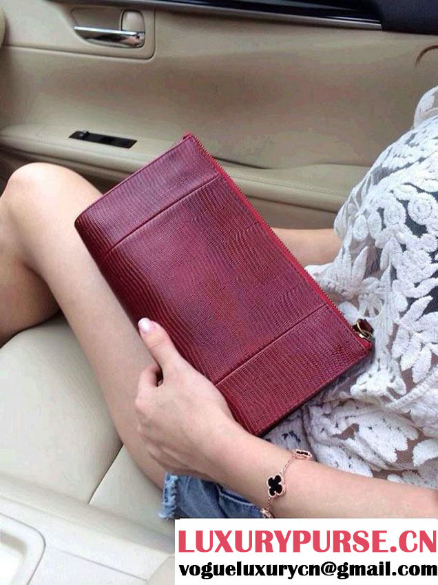 Chanel Leather Lizard Pattern Clutch Bag in Red 2014