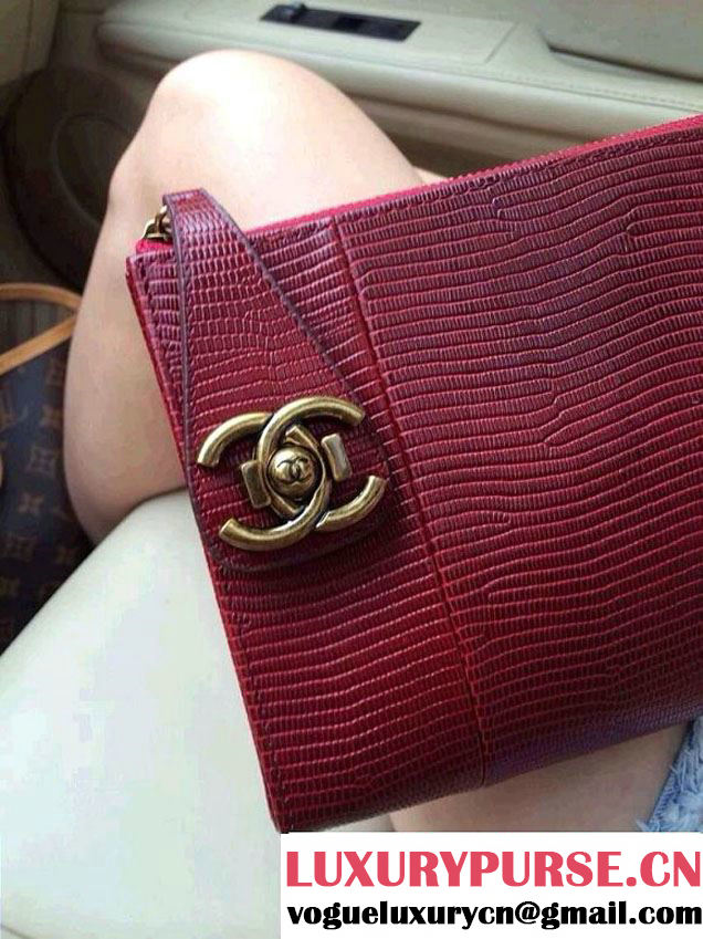Chanel Leather Lizard Pattern Clutch Bag in Red 2014