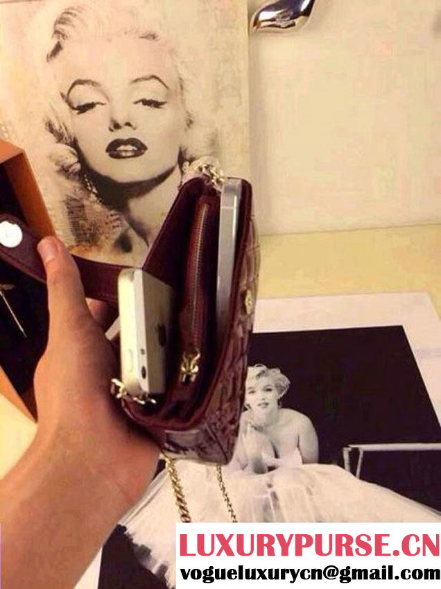 Chanel Patent Leather Small Clutch Flap Bag Burgundy 2014