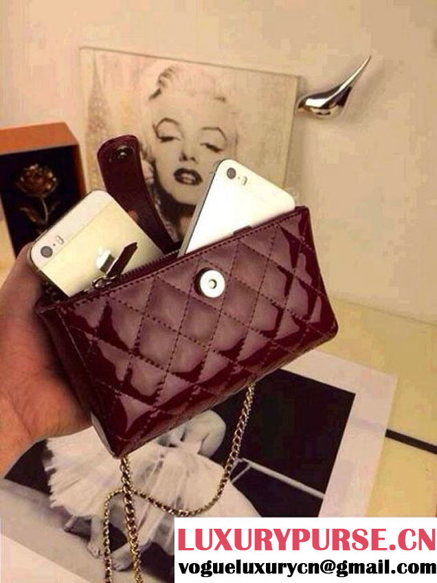 Chanel Patent Leather Small Clutch Flap Bag Burgundy 2014