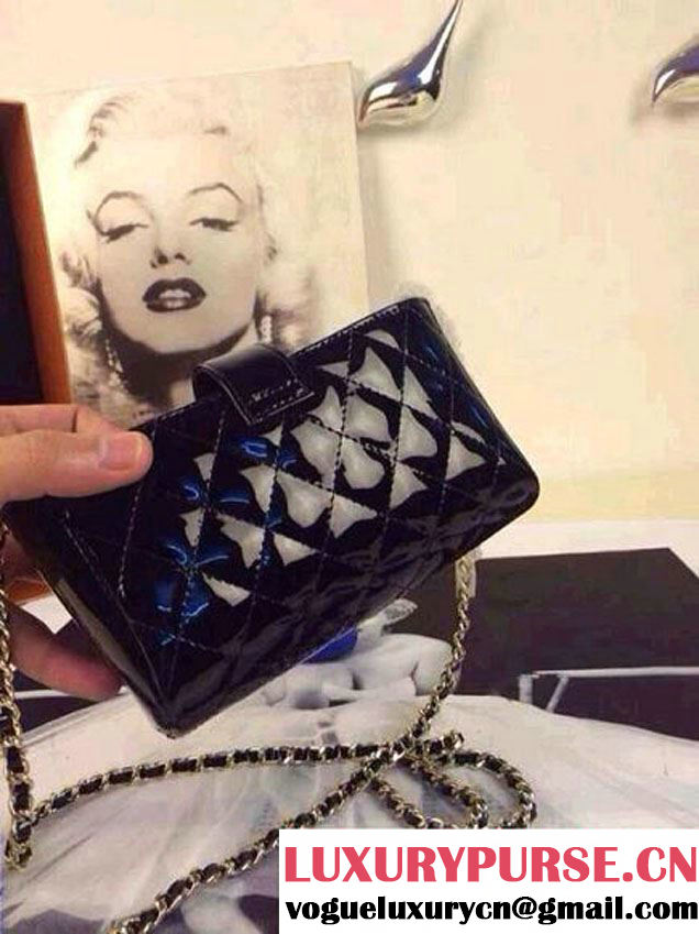 Chanel Patent Leather Small Clutch Flap Bag Blue 2014