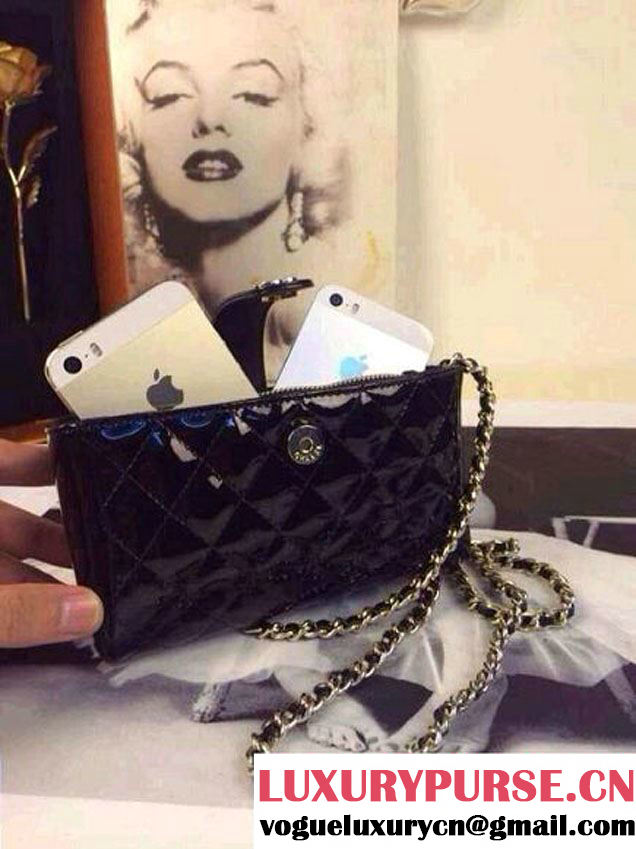 Chanel Patent Leather Small Clutch Flap Bag Blue 2014