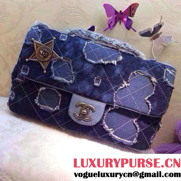 Chanel Denim Worn-out Flap Bag Embellished With a Sheriff Star Prefall 2014