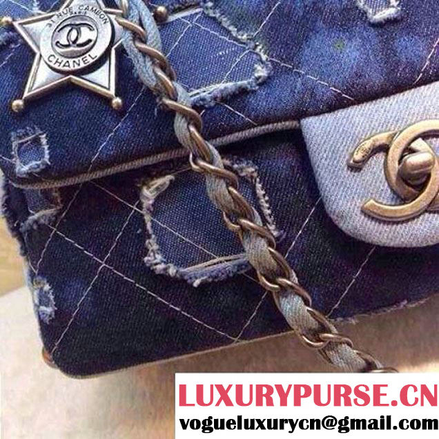 Chanel Denim Worn-out Flap Bag Embellished With a Sheriff Star Prefall 2014