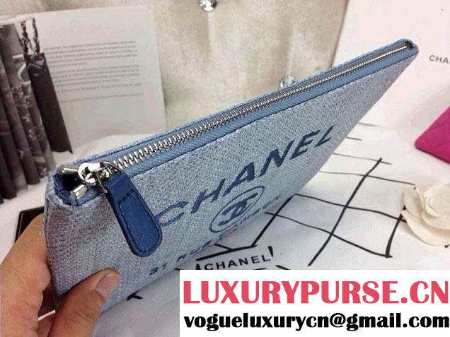 Chanel Deauville Canvas Clutch Light Blue 2014
