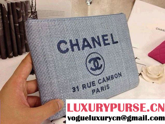 Chanel Deauville Canvas Clutch Light Blue 2014