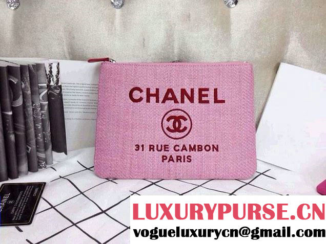 Chanel Deauville Canvas Clutch Pink 2014