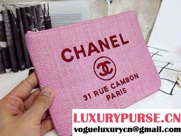 Chanel Deauville Canvas Clutch Pink 2014